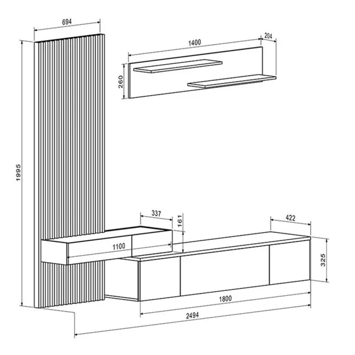 ΣΥΝΘΕΣΗ ΤΗΛΕΟΡΑΣΗΣ DORT HM18076.01 ΜΕΛΑΜΙΝΗ ΣΕ ΣΟΝΑΜΑ-ΛΕΥΚΟ 249.5x42.2x199.5Υεκ - Image 2