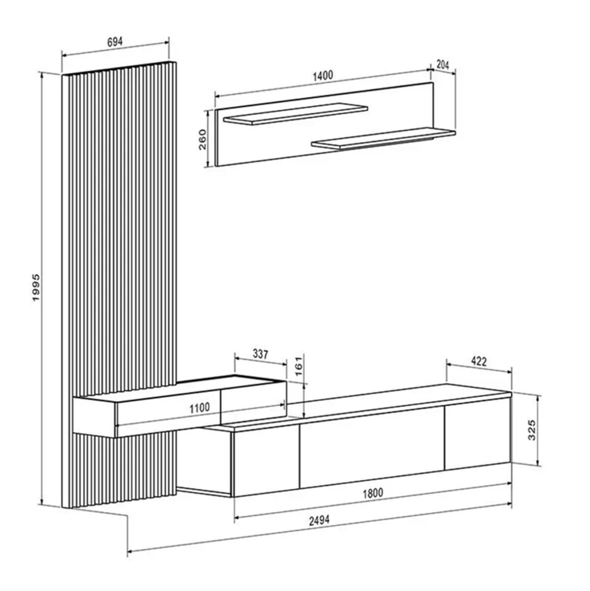 ΣΥΝΘΕΣΗ ΤΗΛΕΟΡΑΣΗΣ DORT HM18076.02 ΜΕΛΑΜΙΝΗ ΣΕ ΣΟΝΑΜΑ-ΜΑΥΡΟ 249.5x42.2x199.5Υεκ - Image 2