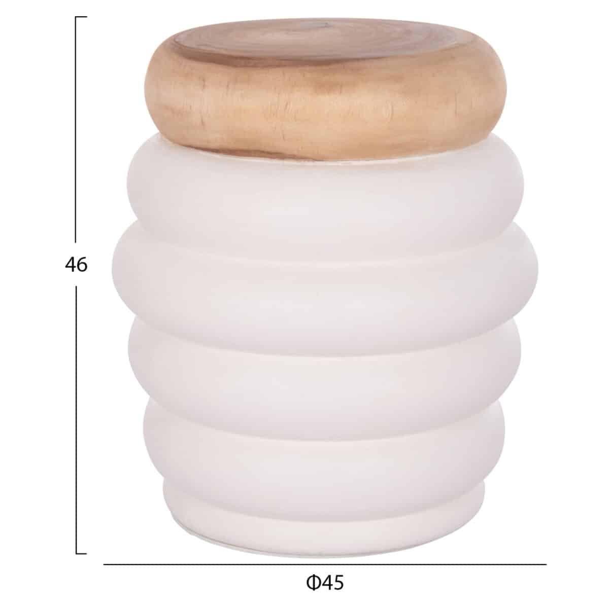 ΤΡΑΠΕΖΙ ΒΟΗΘΗΤΙΚΟ PUFFAT HM18172.02 FIBER CEMENT ΛΕΥΚΟ- ΞΥΛΟ TEAK TOP Φ45x46Υεκ. - Image 2