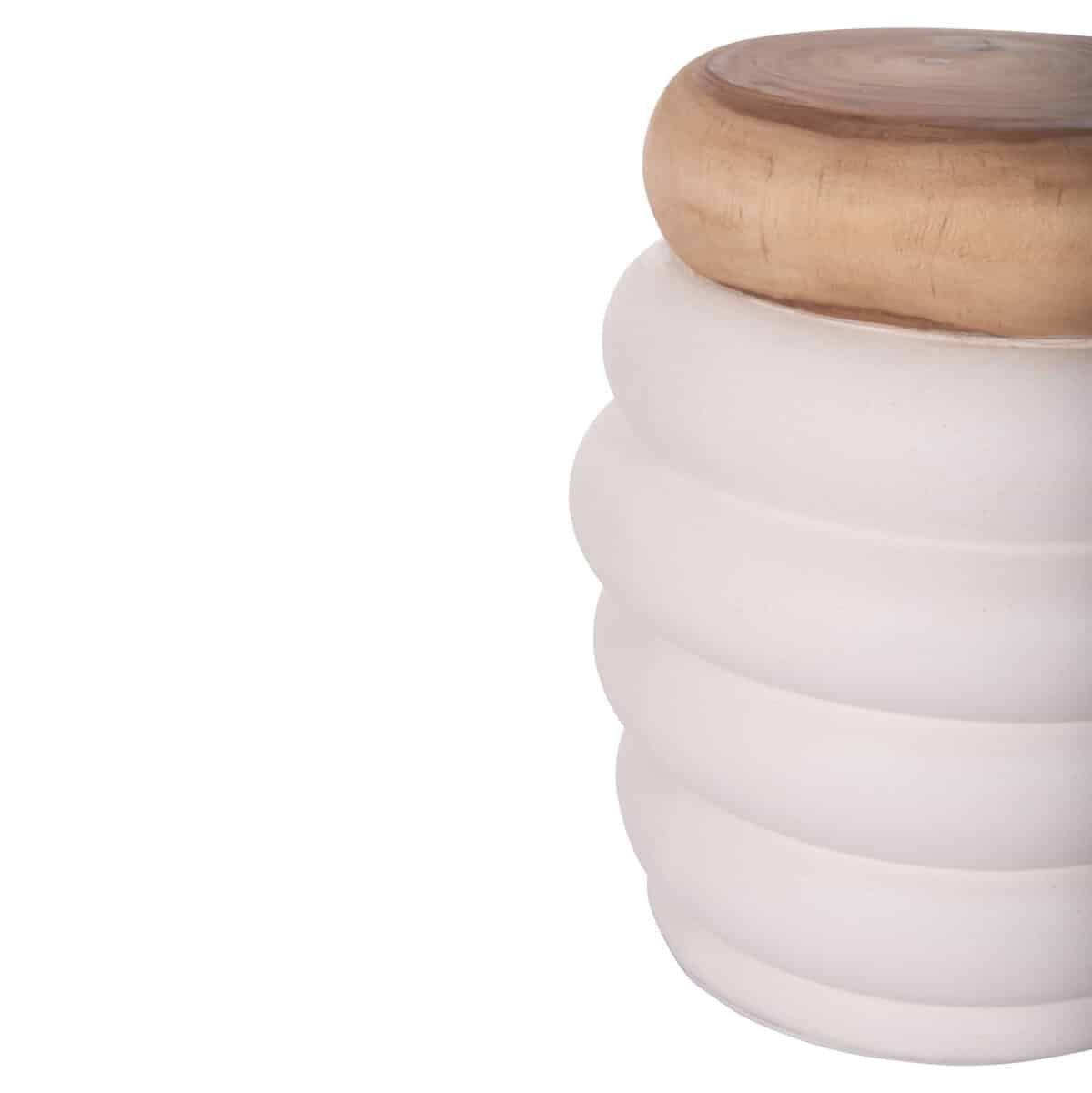 ΤΡΑΠΕΖΙ ΒΟΗΘΗΤΙΚΟ PUFFAT HM18172.02 FIBER CEMENT ΛΕΥΚΟ- ΞΥΛΟ TEAK TOP Φ45x46Υεκ. - Image 3