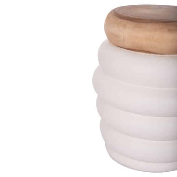 ΤΡΑΠΕΖΙ ΒΟΗΘΗΤΙΚΟ PUFFAT HM18172.02 FIBER CEMENT ΛΕΥΚΟ- ΞΥΛΟ TEAK TOP Φ45x46Υεκ. - Image 3