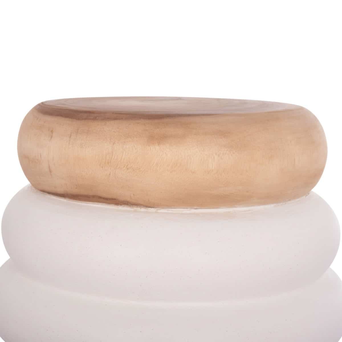 ΤΡΑΠΕΖΙ ΒΟΗΘΗΤΙΚΟ PUFFAT HM18172.02 FIBER CEMENT ΛΕΥΚΟ- ΞΥΛΟ TEAK TOP Φ45x46Υεκ. - Image 4