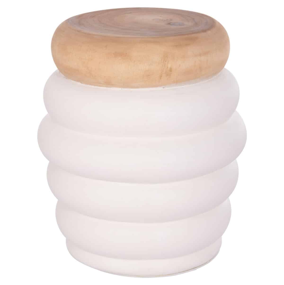 ΤΡΑΠΕΖΙ ΒΟΗΘΗΤΙΚΟ PUFFAT HM18172.02 FIBER CEMENT ΛΕΥΚΟ- ΞΥΛΟ TEAK TOP Φ45x46Υεκ. - Image 7