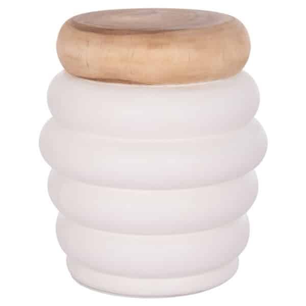 ΤΡΑΠΕΖΙ ΒΟΗΘΗΤΙΚΟ PUFFAT HM18172.02 FIBER CEMENT ΛΕΥΚΟ- ΞΥΛΟ TEAK TOP Φ45x46Υεκ.