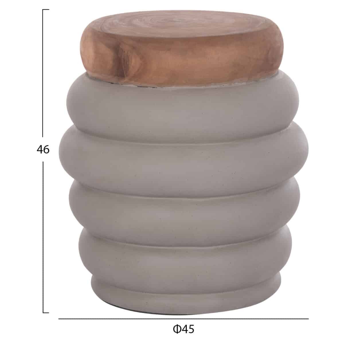 ΤΡΑΠΕΖΙ ΒΟΗΘΗΤΙΚΟ PUFFAT HM18172.03 FIBER CEMENT ΓΚΡΙ- ΞΥΛΟ TEAK TOP Φ45x46Υεκ. - Image 2