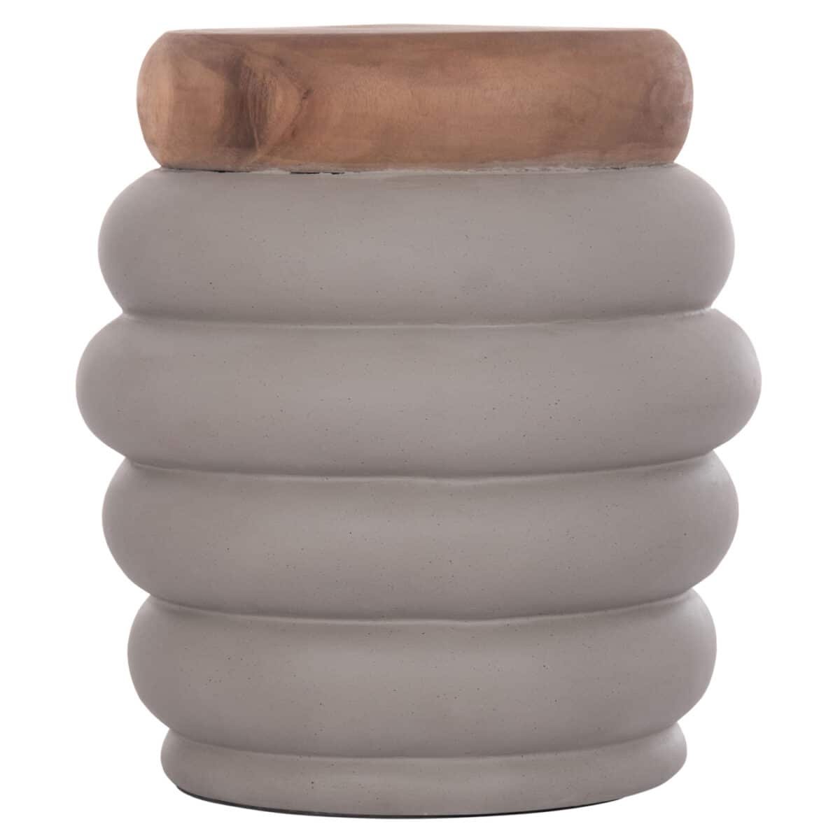 ΤΡΑΠΕΖΙ ΒΟΗΘΗΤΙΚΟ PUFFAT HM18172.03 FIBER CEMENT ΓΚΡΙ- ΞΥΛΟ TEAK TOP Φ45x46Υεκ. - Image 3