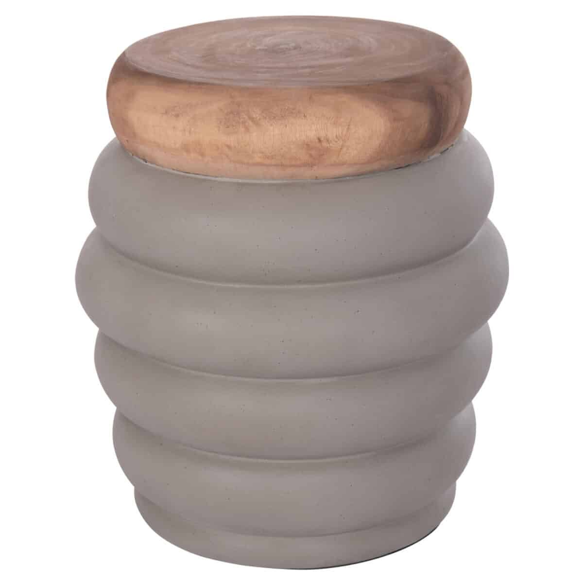 ΤΡΑΠΕΖΙ ΒΟΗΘΗΤΙΚΟ PUFFAT HM18172.03 FIBER CEMENT ΓΚΡΙ- ΞΥΛΟ TEAK TOP Φ45x46Υεκ. - Image 9