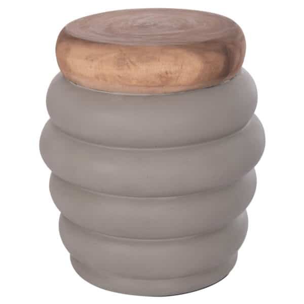 ΤΡΑΠΕΖΙ ΒΟΗΘΗΤΙΚΟ PUFFAT HM18172.03 FIBER CEMENT ΓΚΡΙ- ΞΥΛΟ TEAK TOP Φ45x46Υεκ. - Image 9