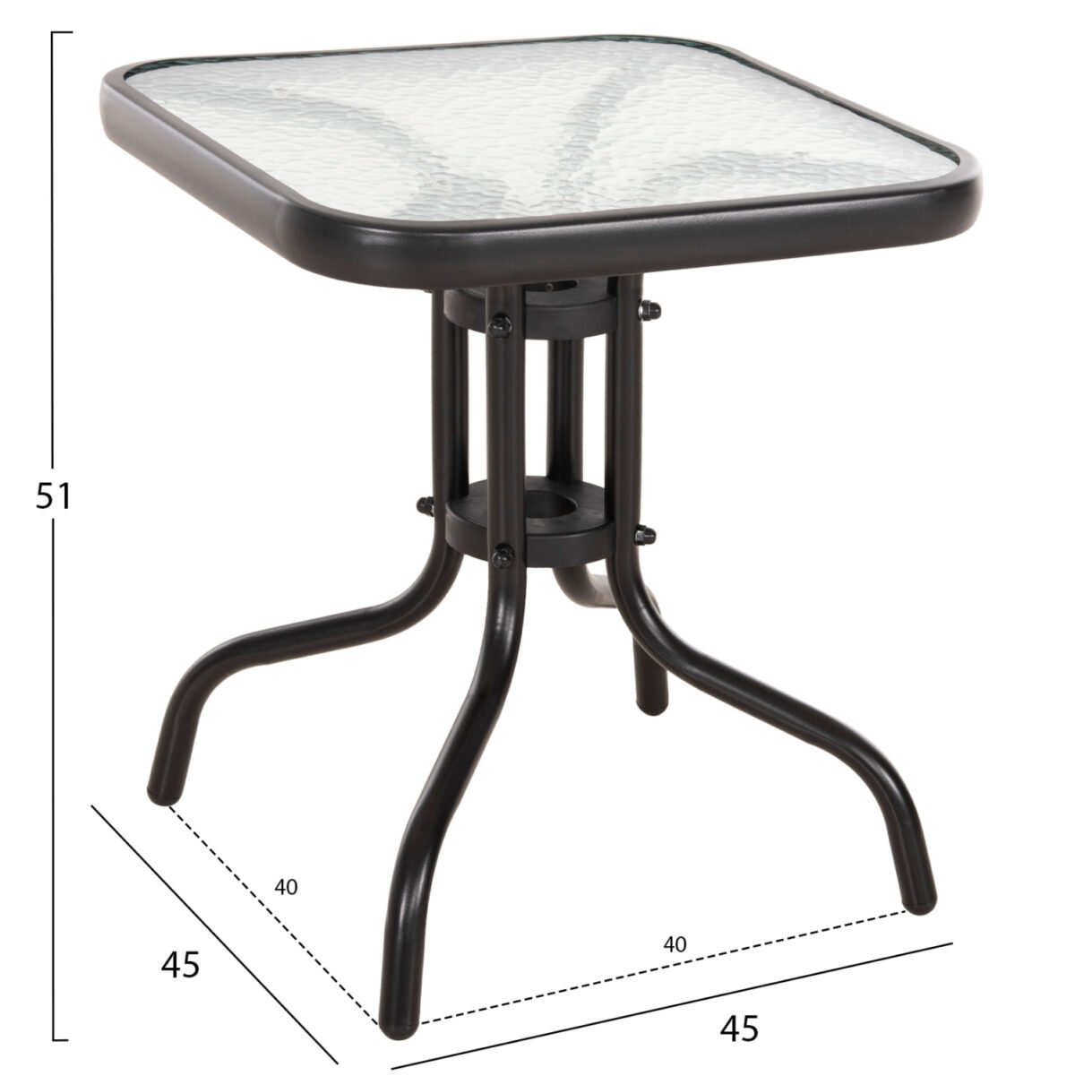 ΤΡΑΠΕΖΙ ΒΟΗΘΗΤΙΚΟ FIGO HM6067.03 ΜΕΤΑΛΛΙΚΟ ΜΑΥΡΟ-ΓΥΑΛΙΝΗ ΕΠΙΦΑΝΕΙΑ 45x45x51Yεκ - Image 2