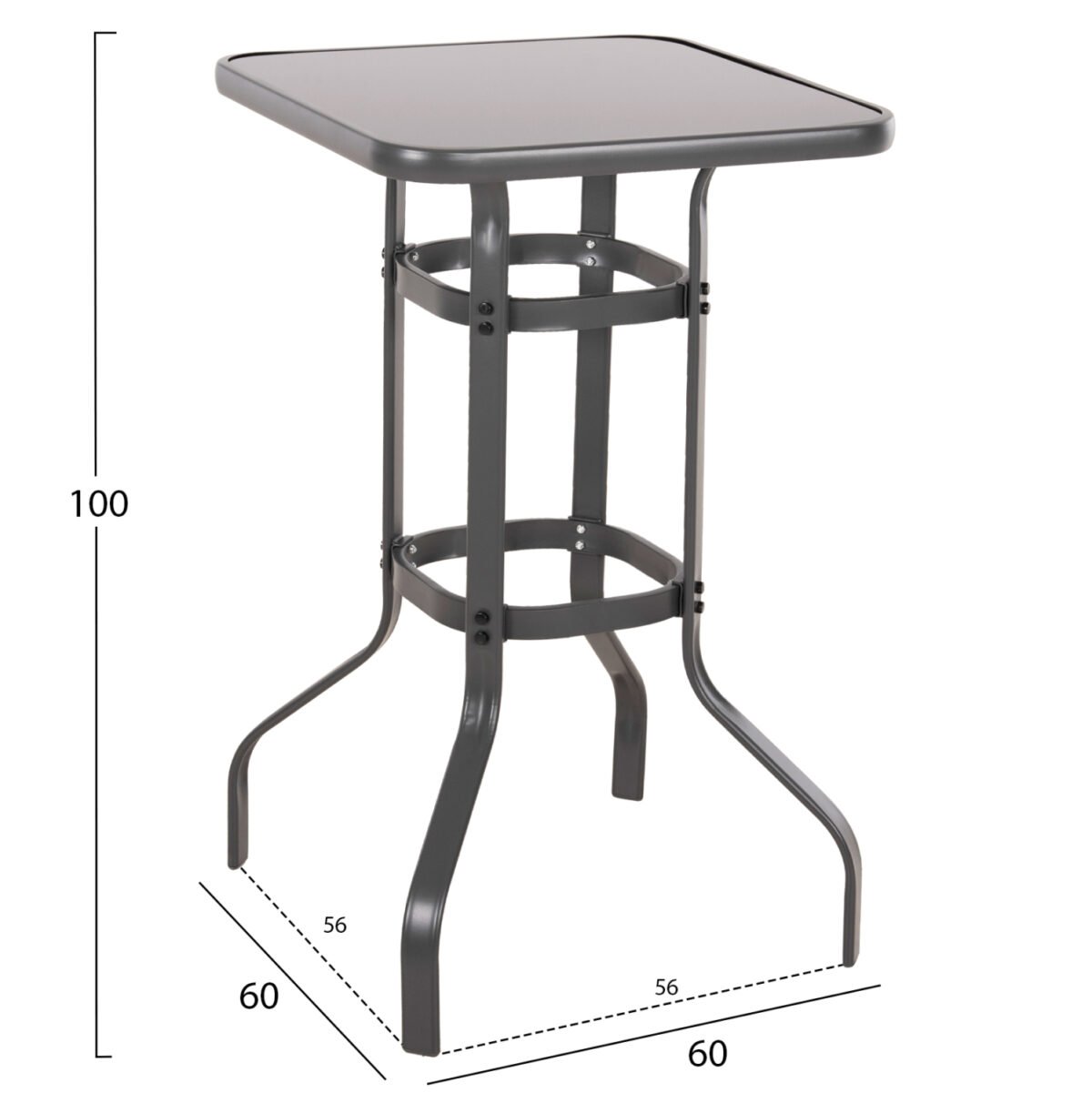 ΤΡΑΠΕΖΙ ΜΠΑΡ ΤΕΤΡΑΓΩΝΟ FIGGY HM6066.01 ΜΕΤΑΛΛΙΚΟ ΓΚΡΙ-ΓΥΑΛΙ ΑΣΦΑΛΕΙΑΣ 60x60x100Υεκ - Image 2