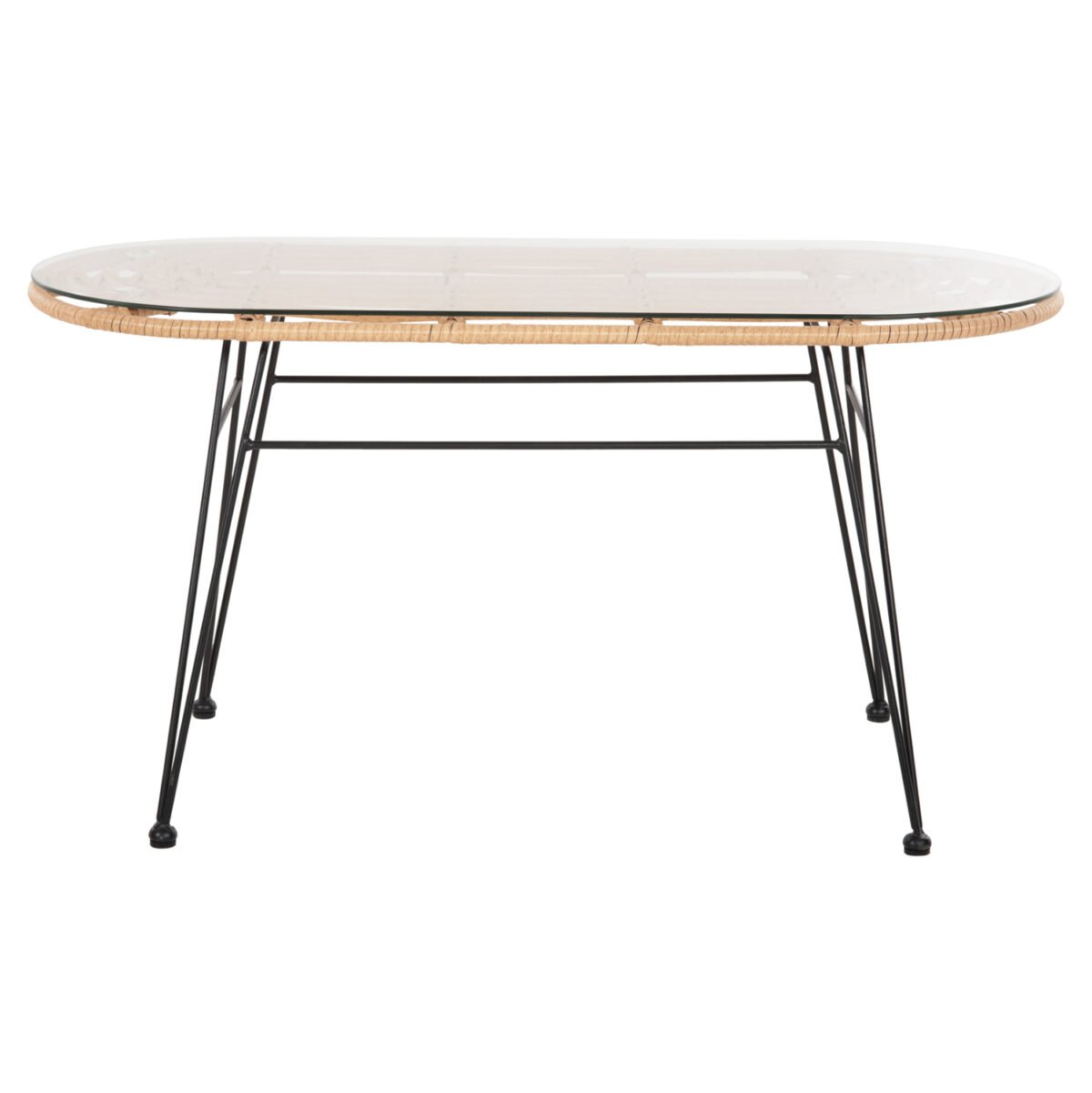 ΤΡΑΠΕΖΙ ΟΒΑΛ ΧΑΜΗΛΟ ALLEGRA HM5695.11 ΜΠΕΖ WICKER-ΜΑΥΡΟ ΜΕΤΑΛΛΟ 100x45x51,5Υεκ. - Image 3