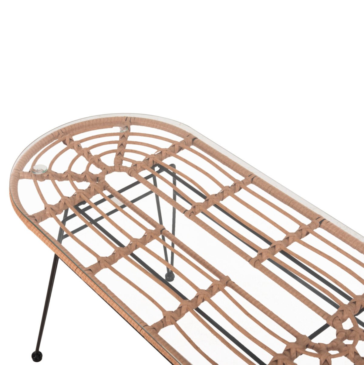 ΤΡΑΠΕΖΙ ΟΒΑΛ ΧΑΜΗΛΟ ALLEGRA HM5695.11 ΜΠΕΖ WICKER-ΜΑΥΡΟ ΜΕΤΑΛΛΟ 100x45x51,5Υεκ. - Image 5