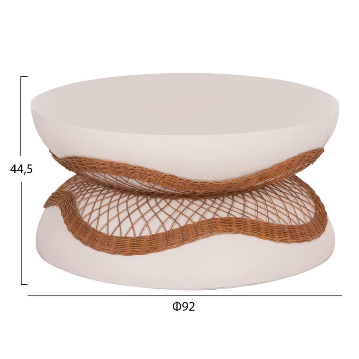 ΤΡΑΠΕΖΙ ΣΑΛΟΝΙΟΥ ANNA HM18157.02 FIBER CEMENT ΛΕΥΚΟ-ΦΥΣΙΚΟ RATTAN--Φ92x44.5Υεκ - Image 2