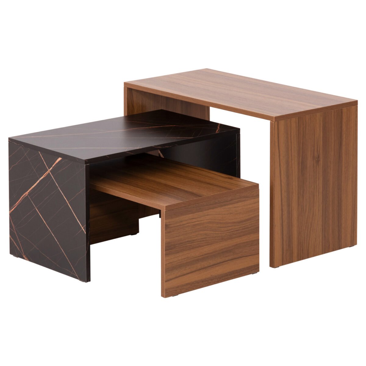 ΤΡΑΠΕΖΙ ΣΑΛΟΝΙΟΥ ΣΕΤ 3ΤΜΧ BENTIL HM9444.12 ΜΕΛΑΜΙΝΗ ΚΑΡΥΔΙ-ΜΑΥΡΟ ΜΑΡΜΑΡΟ 65x35x45Υεκ - Image 4