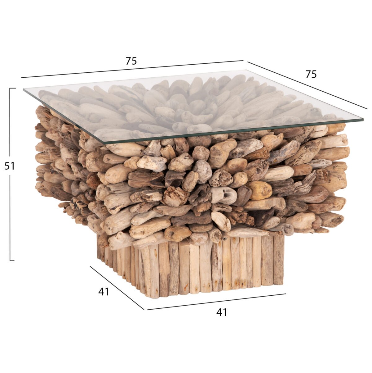 ΤΡΑΠΕΖΙ ΣΑΛΟΝΙΟΥ ΤΕΤΡΑΓΩΝΟ SPARROW HM9961 DRIFTWOOD--ΓΥΑΛΙ 75x75x51Υεκ. - Image 2