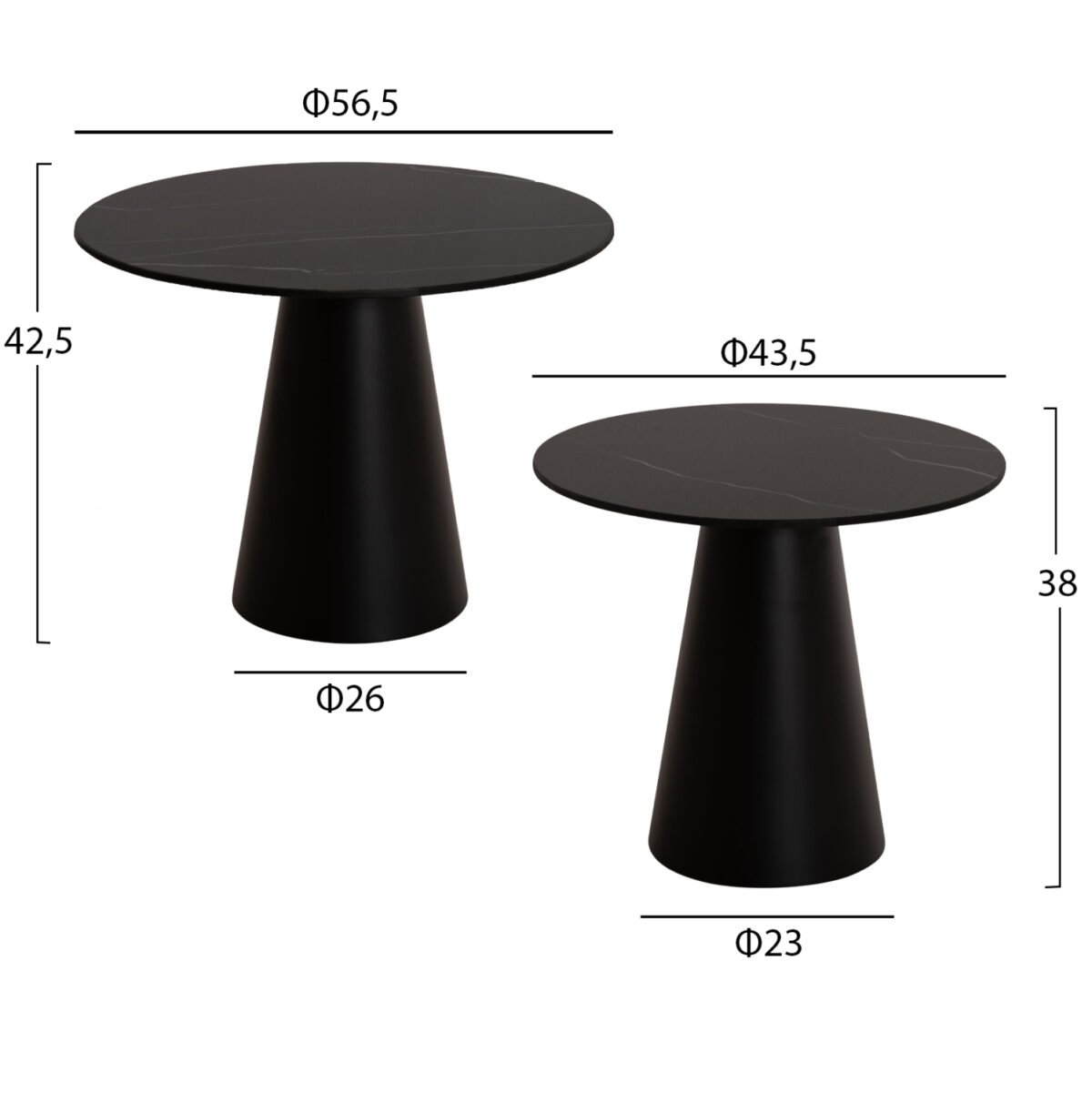 ΤΡΑΠΕΖΙA ΣΑΛΟΝΙΟΥ 2ΤΜΧ DIEN HM9926 ΜΕΤΑΛ.ΒΑΣΕΙΣ & ΚΕΡΑΜΙΚΟ TOP-ΜΑΥΡΟ Φ56.5 & Φ43.5 εκ. - Image 2