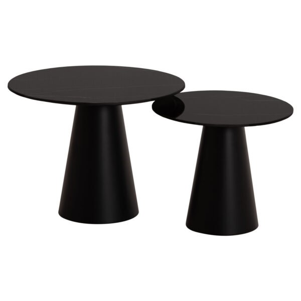 ΤΡΑΠΕΖΙA ΣΑΛΟΝΙΟΥ 2ΤΜΧ DIEN HM9926 ΜΕΤΑΛ.ΒΑΣΕΙΣ & ΚΕΡΑΜΙΚΟ TOP-ΜΑΥΡΟ Φ56.5 & Φ43.5 εκ. - Image 3