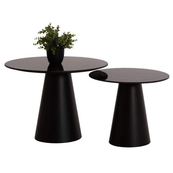 ΤΡΑΠΕΖΙA ΣΑΛΟΝΙΟΥ 2ΤΜΧ DIEN HM9926 ΜΕΤΑΛ.ΒΑΣΕΙΣ & ΚΕΡΑΜΙΚΟ TOP-ΜΑΥΡΟ Φ56.5 & Φ43.5 εκ.