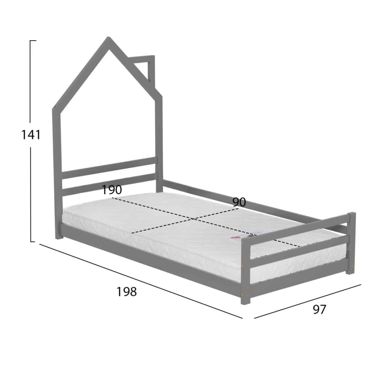 ΚΡΕΒΑΤΙ ΠΑΙΔΙΚΟ ΜΕ ΣΤΡΩΜΑ HOUSER HM21301.01 ΞΥΛΟ ΠΕΥΚΟΥ ΣΕ ΓΚΡΙ--ΣΤΡΩΜΑ 90x190εκ - Image 3