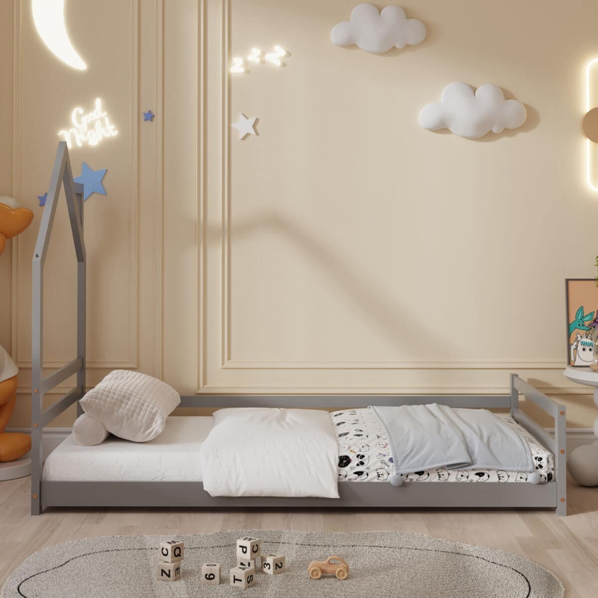 ΚΡΕΒΑΤΙ ΠΑΙΔΙΚΟ ΜΕ ΣΤΡΩΜΑ HOUSER HM21301.01 ΞΥΛΟ ΠΕΥΚΟΥ ΣΕ ΓΚΡΙ--ΣΤΡΩΜΑ 90x190εκ - Image 5