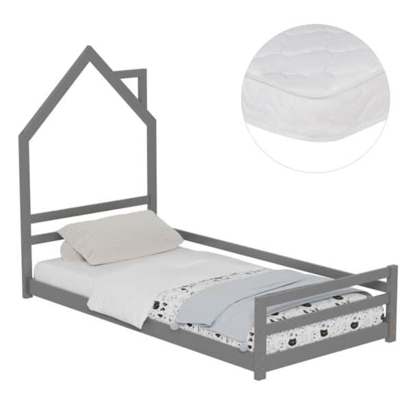 ΚΡΕΒΑΤΙ ΠΑΙΔΙΚΟ ΜΕ ΣΤΡΩΜΑ HOUSER HM21301.01 ΞΥΛΟ ΠΕΥΚΟΥ ΣΕ ΓΚΡΙ--ΣΤΡΩΜΑ 90x190εκ