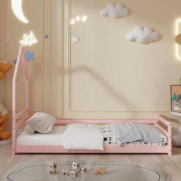 ΚΡΕΒΑΤΙ ΠΑΙΔΙΚΟ ΜΕ ΣΤΡΩΜΑ HOUSER HM21301.02 ΞΥΛΟ ΠΕΥΚΟΥ ΣΕ ΡΟΖ--ΣΤΡΩΜΑ 90x190εκ - Image 5