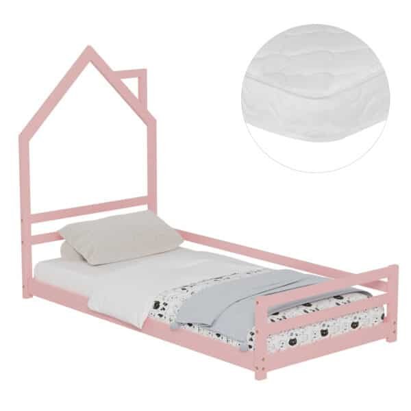 ΚΡΕΒΑΤΙ ΠΑΙΔΙΚΟ ΜΕ ΣΤΡΩΜΑ HOUSER HM21301.02 ΞΥΛΟ ΠΕΥΚΟΥ ΣΕ ΡΟΖ--ΣΤΡΩΜΑ 90x190εκ