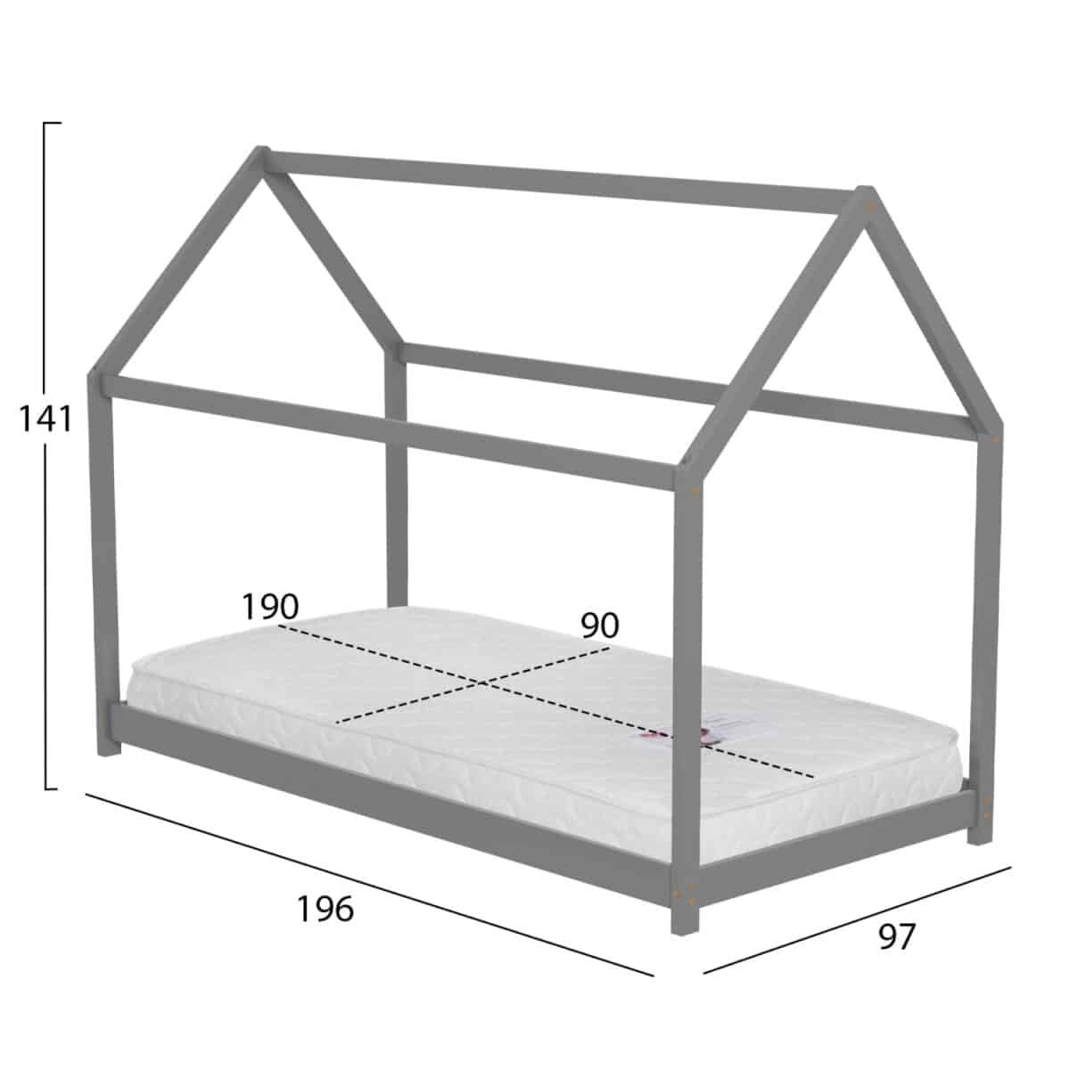 ΚΡΕΒΑΤΙ ΠΑΙΔΙΚΟ ΜΕ ΣΤΡΩΜΑ PEPE HM21302.02 ΞΥΛΟ ΠΕΥΚΟΥ ΣΕ ΓΚΡΙ--ΣΤΡΩΜΑ 90x190εκ - Image 3