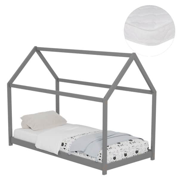 ΚΡΕΒΑΤΙ ΠΑΙΔΙΚΟ ΜΕ ΣΤΡΩΜΑ PEPE HM21302.02 ΞΥΛΟ ΠΕΥΚΟΥ ΣΕ ΓΚΡΙ--ΣΤΡΩΜΑ 90x190εκ