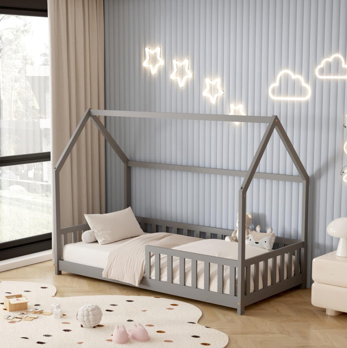 ΚΡΕΒΑΤΙ ΠΑΙΔΙΚΟ ΜΕ ΣΤΡΩΜΑ PHYLLIS HM21304.02 ΞΥΛΟ ΠΕΥΚΟΥ ΣΕ ΓΚΡΙ--ΣΤΡΩΜΑ 90x190εκ - Image 2