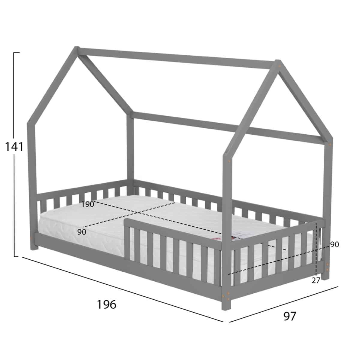 ΚΡΕΒΑΤΙ ΠΑΙΔΙΚΟ ΜΕ ΣΤΡΩΜΑ PHYLLIS HM21304.02 ΞΥΛΟ ΠΕΥΚΟΥ ΣΕ ΓΚΡΙ--ΣΤΡΩΜΑ 90x190εκ - Image 3