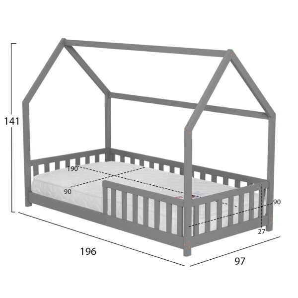 ΚΡΕΒΑΤΙ ΠΑΙΔΙΚΟ ΜΕ ΣΤΡΩΜΑ PHYLLIS HM21304.02 ΞΥΛΟ ΠΕΥΚΟΥ ΣΕ ΓΚΡΙ--ΣΤΡΩΜΑ 90x190εκ - Image 3