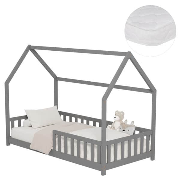 ΚΡΕΒΑΤΙ ΠΑΙΔΙΚΟ ΜΕ ΣΤΡΩΜΑ PHYLLIS HM21304.02 ΞΥΛΟ ΠΕΥΚΟΥ ΣΕ ΓΚΡΙ--ΣΤΡΩΜΑ 90x190εκ