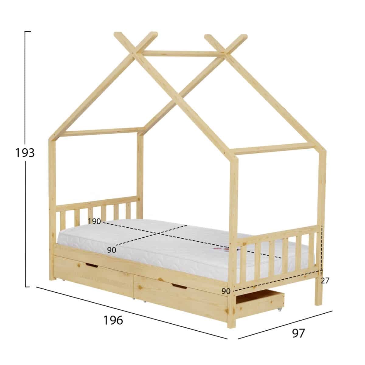 ΚΡΕΒΑΤΙ ΠΑΙΔΙΚΟ ΜΕ ΣΤΡΩΜΑ KLARICE HM21305 ΞΥΛΟ ΠΕΥΚΟΥ ΣΕ ΦΥΣΙΚΟ--ΣΤΡΩΜΑ 90x190εκ - Image 3