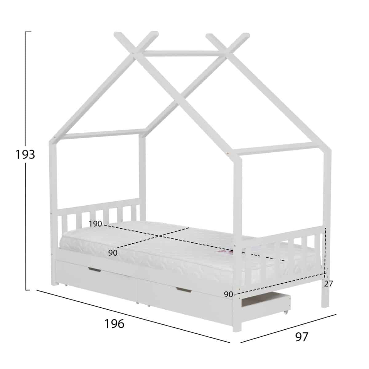 ΚΡΕΒΑΤΙ ΠΑΙΔΙΚΟ ΜΕ ΣΤΡΩΜΑ KLARICE HM21305.01 ΞΥΛΟ ΠΕΥΚΟΥ ΣΕ ΛΕΥΚΟ--ΣΤΡΩΜΑ 90x190εκ - Image 3