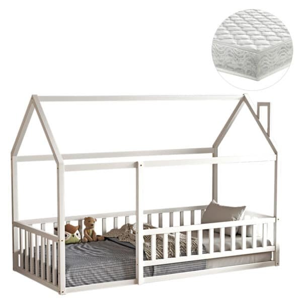 ΚΡΕΒΑΤΙ ΠΑΙΔΙΚΟ ΜΕ ΣΤΡΩΜΑ HOUSER HM21315.01 ΞΥΛΟ ΠΕΥΚΟΥ ΣΕ ΛΕΥΚΟ--ΣΤΡΩΜΑ 90x190εκ