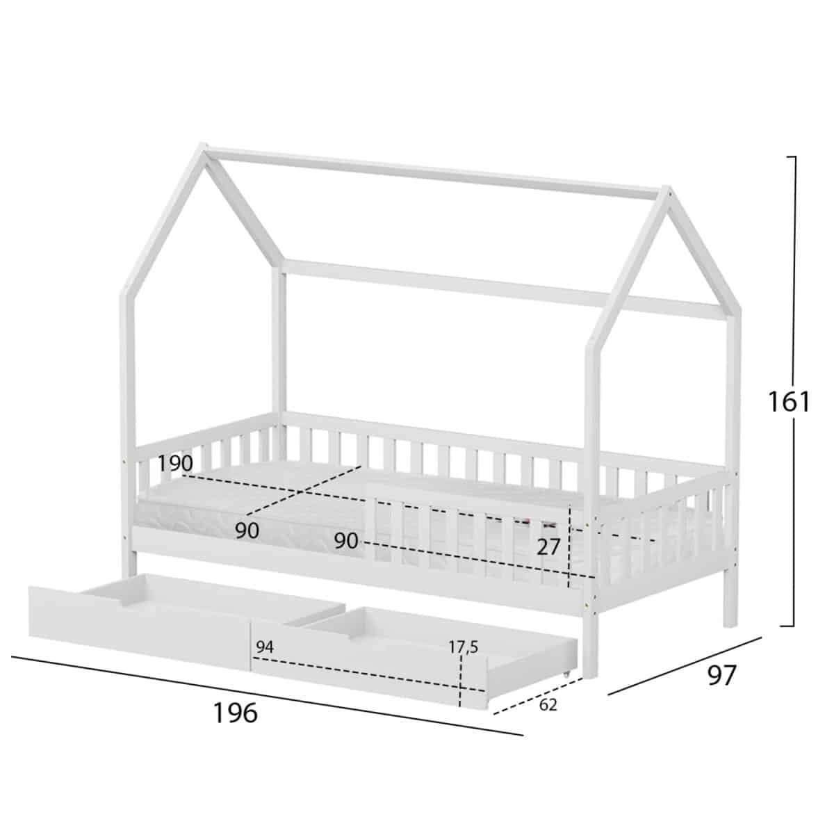 ΚΡΕΒΑΤΙ ΠΑΙΔΙΚΟ ΜΕ ΣΥΡΤΑΡΙΑ PHYLLIS HM21324.01 ΞΥΛΟ ΠΕΥΚΟΥ ΛΕΥΚΟ--ΜΕ ΣΤΡΩΜΑ 90x190εκ - Image 3