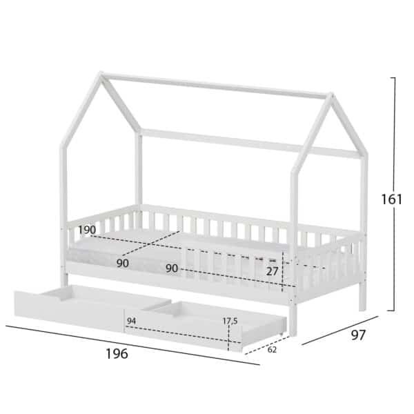 ΚΡΕΒΑΤΙ ΠΑΙΔΙΚΟ ΜΕ ΣΥΡΤΑΡΙΑ PHYLLIS HM21324.01 ΞΥΛΟ ΠΕΥΚΟΥ ΛΕΥΚΟ--ΜΕ ΣΤΡΩΜΑ 90x190εκ - Image 3