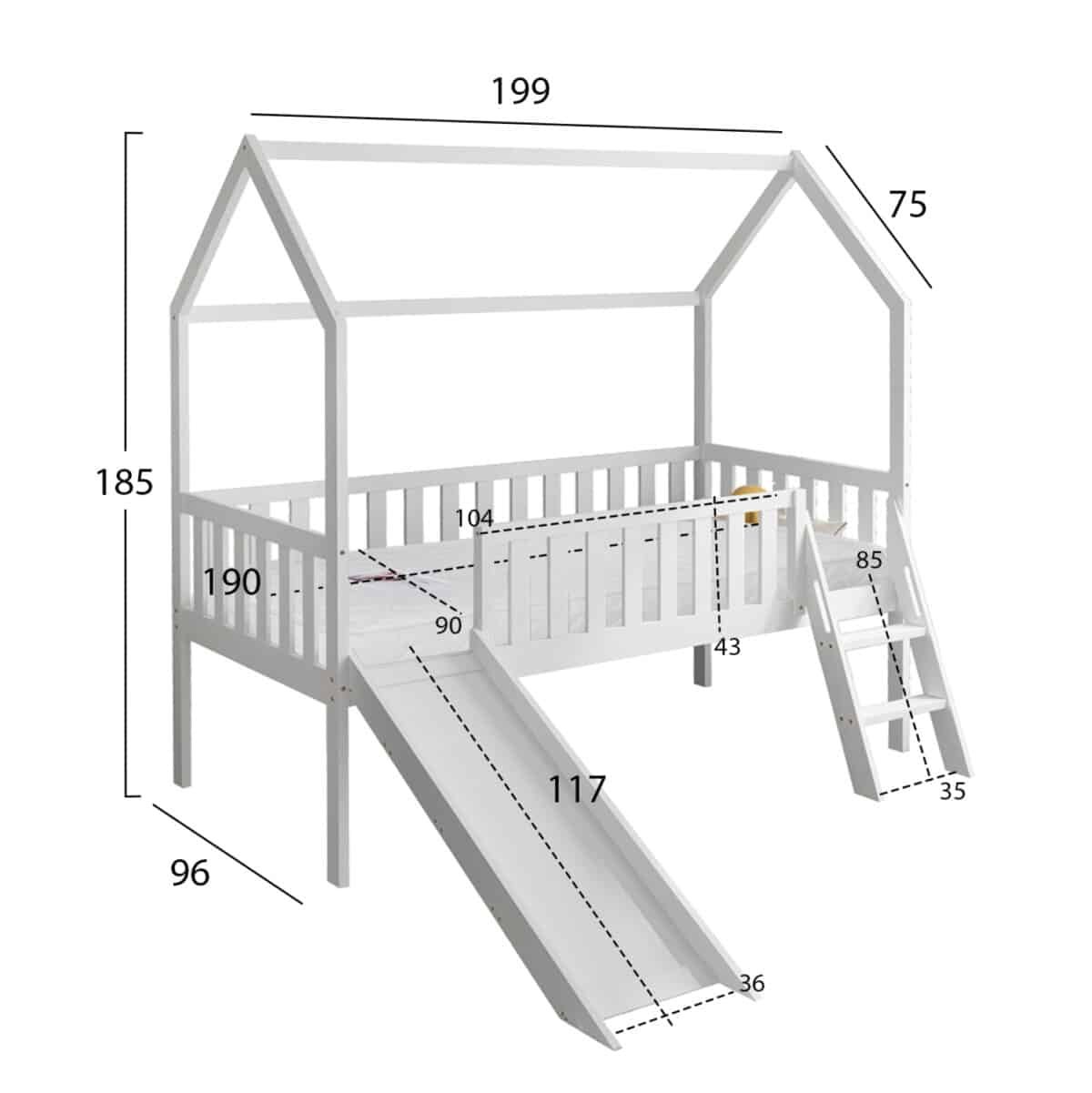 ΚΡΕΒΑΤΙ ΠΑΙΔΙΚΟ ΤΣΟΥΛΗΘΡΑ PHYLLIS HM21310.01 ΠΕΥΚΟ ΣΕ ΛΕΥΚΟ--ΜΕ ΣΤΡΩΜΑ 90x190εκ - Image 3