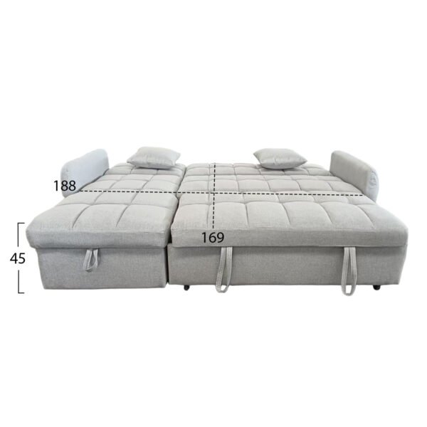 ΓΩΝΙΑΚΟΣ ΚΑΝΑΠΕΣ-ΚΡΕΒΑΤΙ ΑΝΑΣΤΡΕΨΙΜΟΣ NEZU HM3294.02 ΜΠΕΖ ΥΦΑΣΜΑ 213x145x83Υεκ. - Image 3