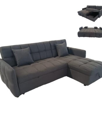 ΓΩΝΙΑΚΟΣ ΚΑΝΑΠΕΣ-ΚΡΕΒΑΤΙ ΑΝΑΣΤΡΕΨΙΜΟΣ NEZU HM3294.01 ΓΚΡΙ ΥΦΑΣΜΑ 213x145x83Υεκ.