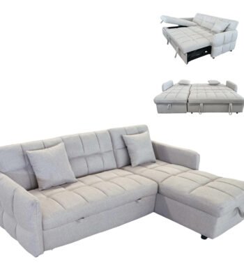 ΓΩΝΙΑΚΟΣ ΚΑΝΑΠΕΣ-ΚΡΕΒΑΤΙ ΑΝΑΣΤΡΕΨΙΜΟΣ NEZU HM3294.02 ΜΠΕΖ ΥΦΑΣΜΑ 213x145x83Υεκ.