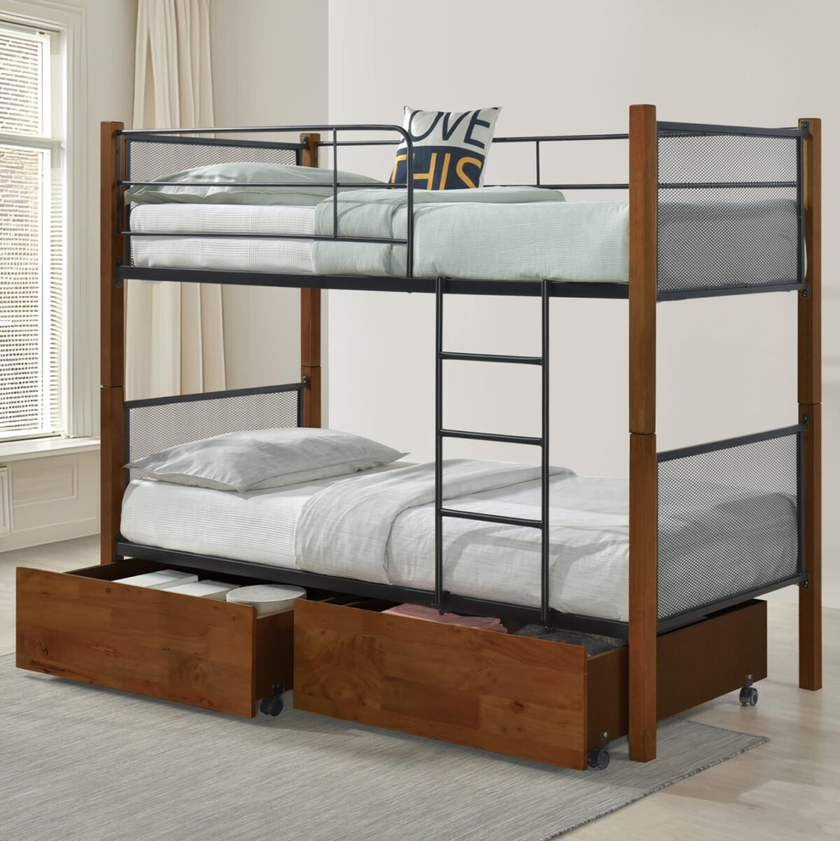 ΚΟΥΚΕΤΑ ΜΕ 2 ΣΥΡΤΑΡΙΑ & 2 ΣΤΡΩΜΑΤΑ 90X190εκ RAYVEN HM21336 ΞΥΛΟ ΚΑΙ ΜΕΤΑΛΛΟ - Image 2