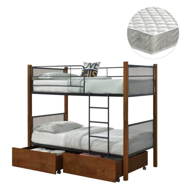 ΚΟΥΚΕΤΑ ΜΕ 2 ΣΥΡΤΑΡΙΑ & 2 ΣΤΡΩΜΑΤΑ 90X190εκ RAYVEN HM21336 ΞΥΛΟ ΚΑΙ ΜΕΤΑΛΛΟ