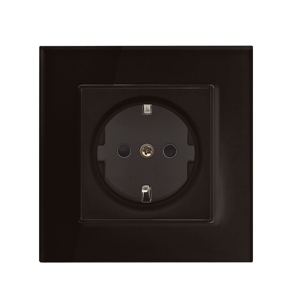 GERMAN TYPE SOCKET 16A GLASS FRAME BLACK+C. BOX