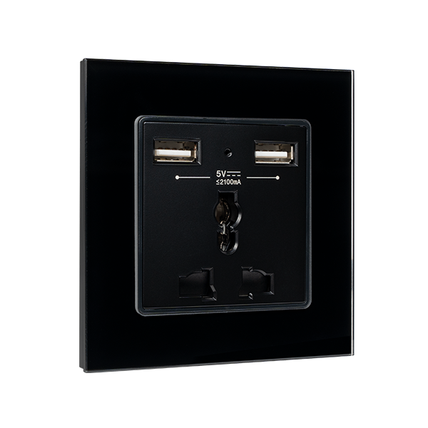 MULTI-FUNCT. SOCKET 16A WITH 2XUSB GLASS FRAME BL