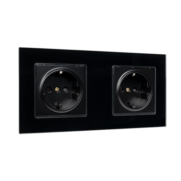 GERMAN TYPE DOUBLE SOCKET 16A GLASS FRAME BLACK