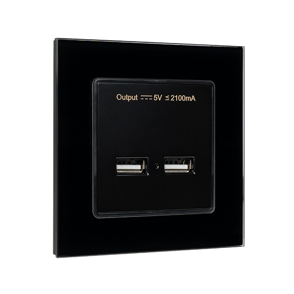 DOUBLE USB SOCKET GLASS FRAME BLACK