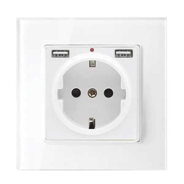 GERMAN TYPE SOCKET 16A 2XUSB GLASS FRAME WH+C. BOX