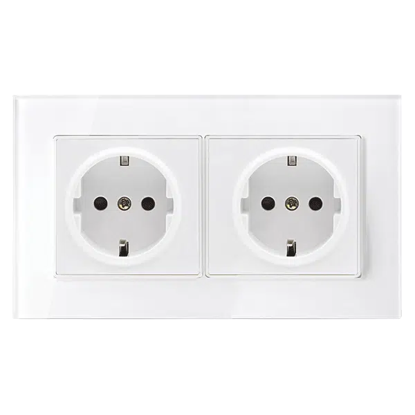 GERMAN DOUBLE SOCKET 16A GLASS FRAME WHITE+C. BOX